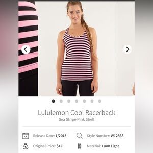 1117. EUC - Lululemon Cool Racerback Tank Top Sea Stripe Pink Shell